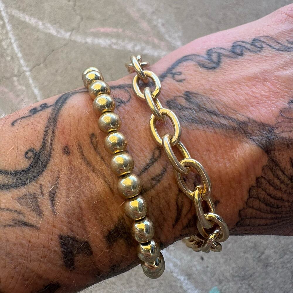 Electric Picks 2 Gold Bracelets Beaded Chain Used Condition